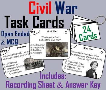 Preview of Civil War Task Cards Activity: Abraham Lincoln, Gettysburg, 13th Amendment, etc.