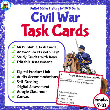 Preview of Printable Civil War Task Cards, Study Guides, and Editable Assessment