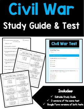 Preview of Civil War Study Guide and Test