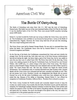 Preview of Civil War - The Battle Of Gettysburg Content Sheet, Worksheet & Answer Key