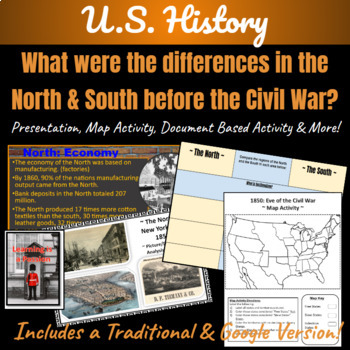 Preview of Civil War | Comparing North v. South | 1850-60 | DBQ, Map, Notes & More!