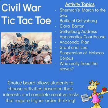Preview of Civil War (US History) - Choice Board Hyperdoc Activity Project