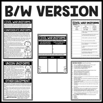 Civil War Soldiers Uniforms Reading Comprehension Worksheet | TpT