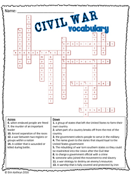 Civil War Vocabulary Crossword Puzzle Activity by Jersey Girl Gone South