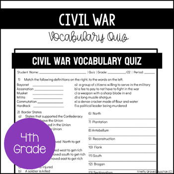 Preview of Civil War Vocabulary Quiz | Digital & Easel | 4th - 8th