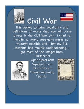 Preview of Civil War Vocabulary Word Wall Cards with Definition