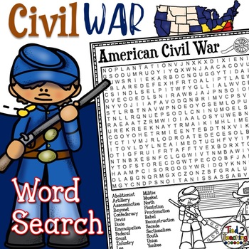 Preview of Civil War Word Search & Coloring Puzzle Early Finishers Word Find Puzzle