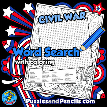 Preview of Civil War Word Search Puzzle Activity Page with Coloring | Georgia History