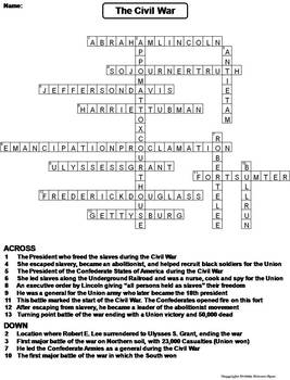 Civil War Worksheet/ Crossword Puzzle by Science Spot TpT