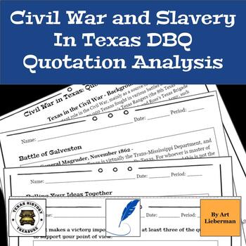 Preview of Civil War and Slavery in Texas Quotation Analysis DBQ | Tx History | 7th Grade