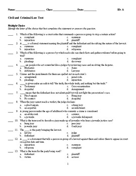 Criminal And Civil Law Worksheets Teaching Resources Tpt