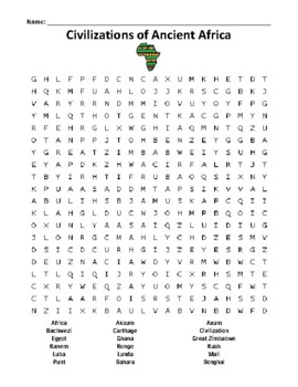 Preview of Civilizations of Ancient Africa Word Search