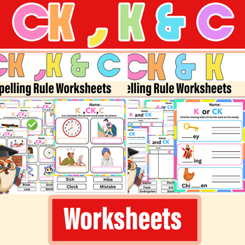 Preview of Ck ,K & C Spelling Rule Worksheets Bundle | Ck ,K & C Sound Spelling Digraph