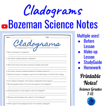 Preview of Cladograms Comprehensive Worksheet | Bozeman Science