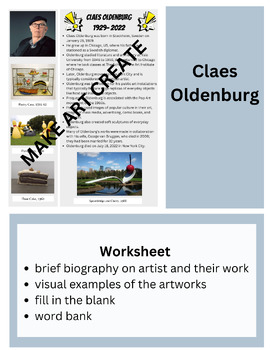 Preview of Claes Oldenburg Bio/ Fill in the Blank