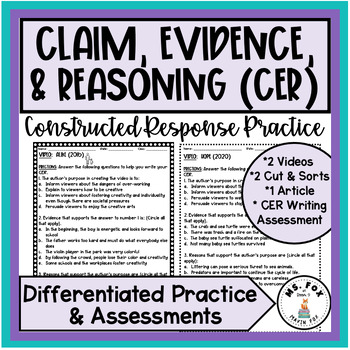 Preview of Claim Evidence Reasoning CER Differentiated Constructed Response Activities