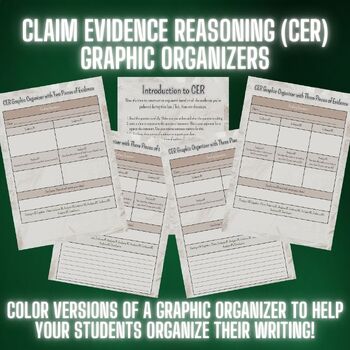 Preview of Claim-Evidence-Reasoning (CER) Graphic Organizers and Grading Rubrics