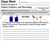 Claim-Evidence-Reasoning Class Work | Middle School Scienc