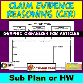 Preview of Claim Evidence Reasoning Graphic Organizer C.E.R. Common Core NGSS