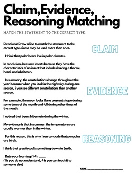 Preview of Claim, Evidence & Reasoning Matching