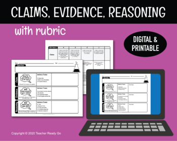 Preview of Claim, Evidence, Reasoning Outline Digital Worksheet (CER)STEMSCOPES with Rubric