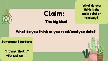 Preview of Claim, Evidence, Reasoning Posters Science Classroom Decor Cacti/Succulent Theme