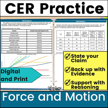 Preview of Claim Evidence Reasoning Activity Analyzing Graphs Force & Motion CER Practice