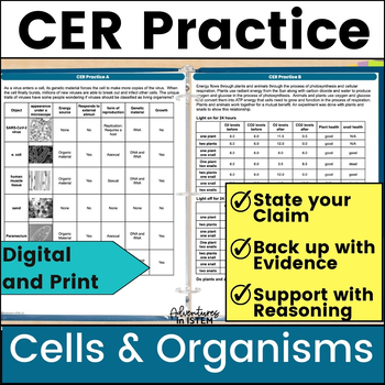 Preview of Claim Evidence Reasoning Activity NGSS Cells & Organisms CER Practice Activity