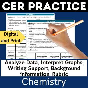 Preview of Claim Evidence Reasoning Activity Interpreting Data Chemical Reactions CER