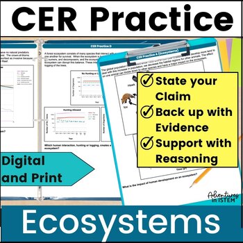 Preview of CER Practice Activity Ecosystem Reading Passages Worksheets Data Analysis 