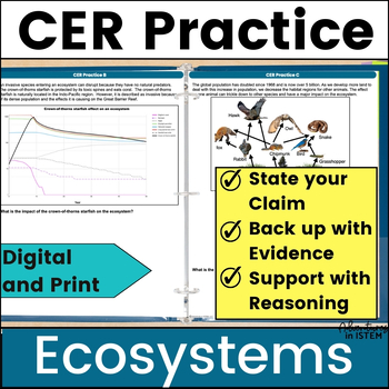 Preview of CER Practice Activity Ecosystem Reading Passages Worksheets Data Analysis