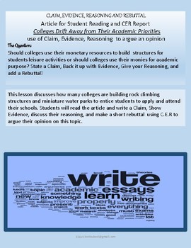 Preview of Claim, Evidence, Reasoning: Reading Comprehension Article/Write to C.E.R