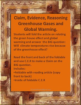 Preview of Claim, Evidence, Reasoning Relating Greenhouse Effect to Global Warming
