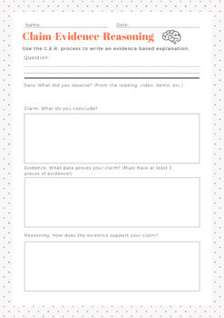 Preview of Claim Evidence Reasoning template (CER)