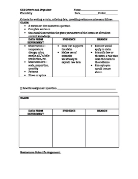 Preview of Claim, Evidence and Reasoning Organizer