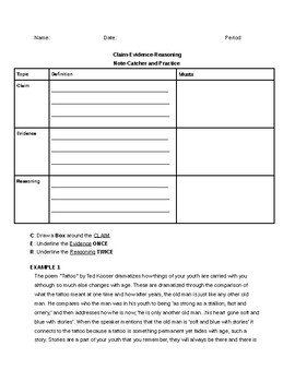 Claim Evidence and Reasoning worksheet (digital or in person instruction)