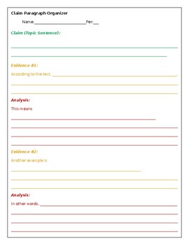 Preview of Claim Paragraph Organizer