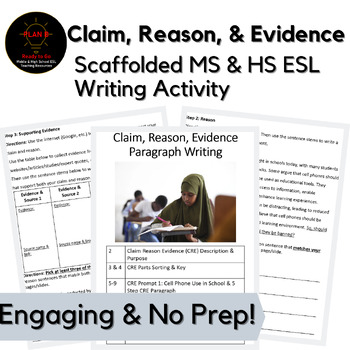 Preview of Claim Reason Evidence CRE Paragraph Writing Middle & High School ESL/ELL No Prep