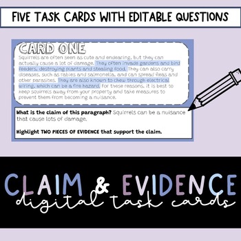 Preview of Claim and Evidence Task Cards