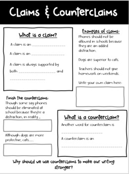 Preview of Claims & Counterclaims Printable