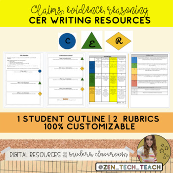 Preview of Claims, Evidence, Reasoning (CER) writing planner (Editable) - Outline & Rubric