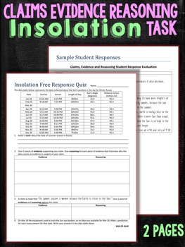 Preview of Claims Evidence  Reasoning Task Insolation Seasons Quiz Assessment