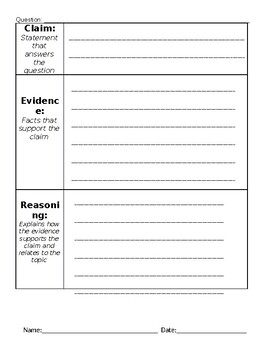 Preview of Claims, Evidence, and Reasoning Graphic Organizer