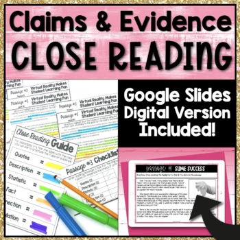 Preview of Claims and Evidence Close Reading Activities