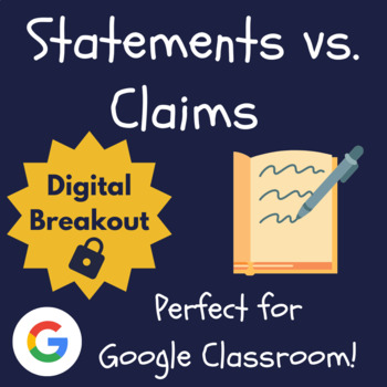 Preview of Claims vs. Statements Escape Room | Argumentative Writing Digital Breakout