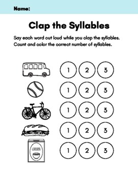 Preview of Clap the Syllables, Segmenting and Blending Syllables, Phonics, Vocabulary