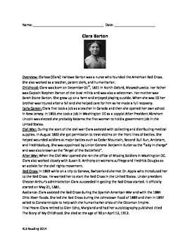 Preview of Clara Barton - Informational Article Review Questions Timeline Vocab Wordsearch