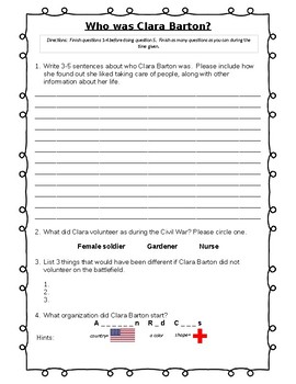 Preview of Clara Barton Worksheet