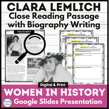 Preview of Clara Lemlich Close Reading Passage Quiz Biography Writing 3rd 4th 5th Grades