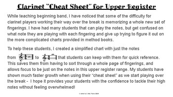Preview of Clarinet "Cheat Sheet" for Over the Break